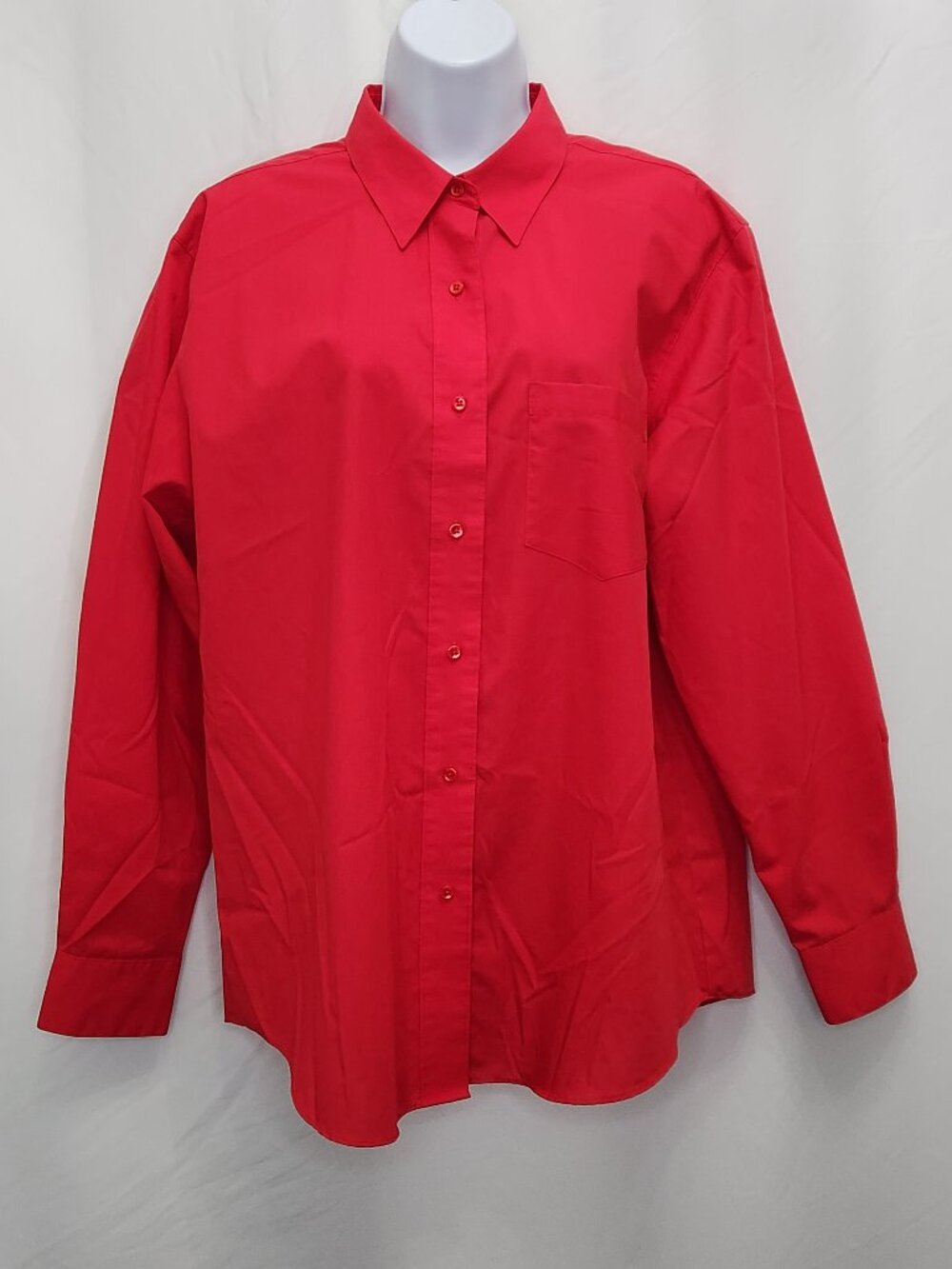 Foxcroft Button Down Shirt Womens 14 Red Blouse Top Long Sleeve Pocket Work D06